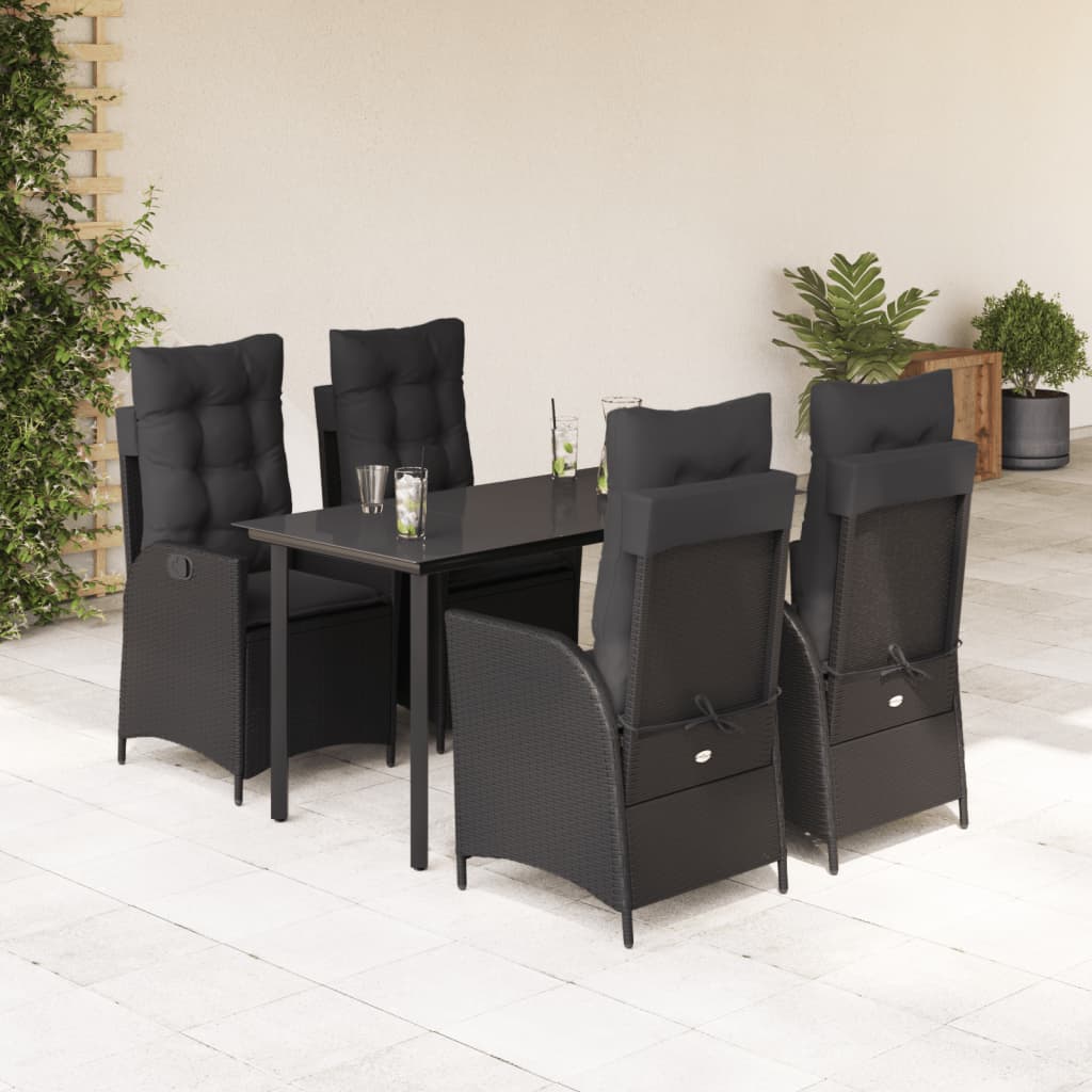 vidaXL Set mobilier de grădină cu perne, 5 piese, negru, poliratan