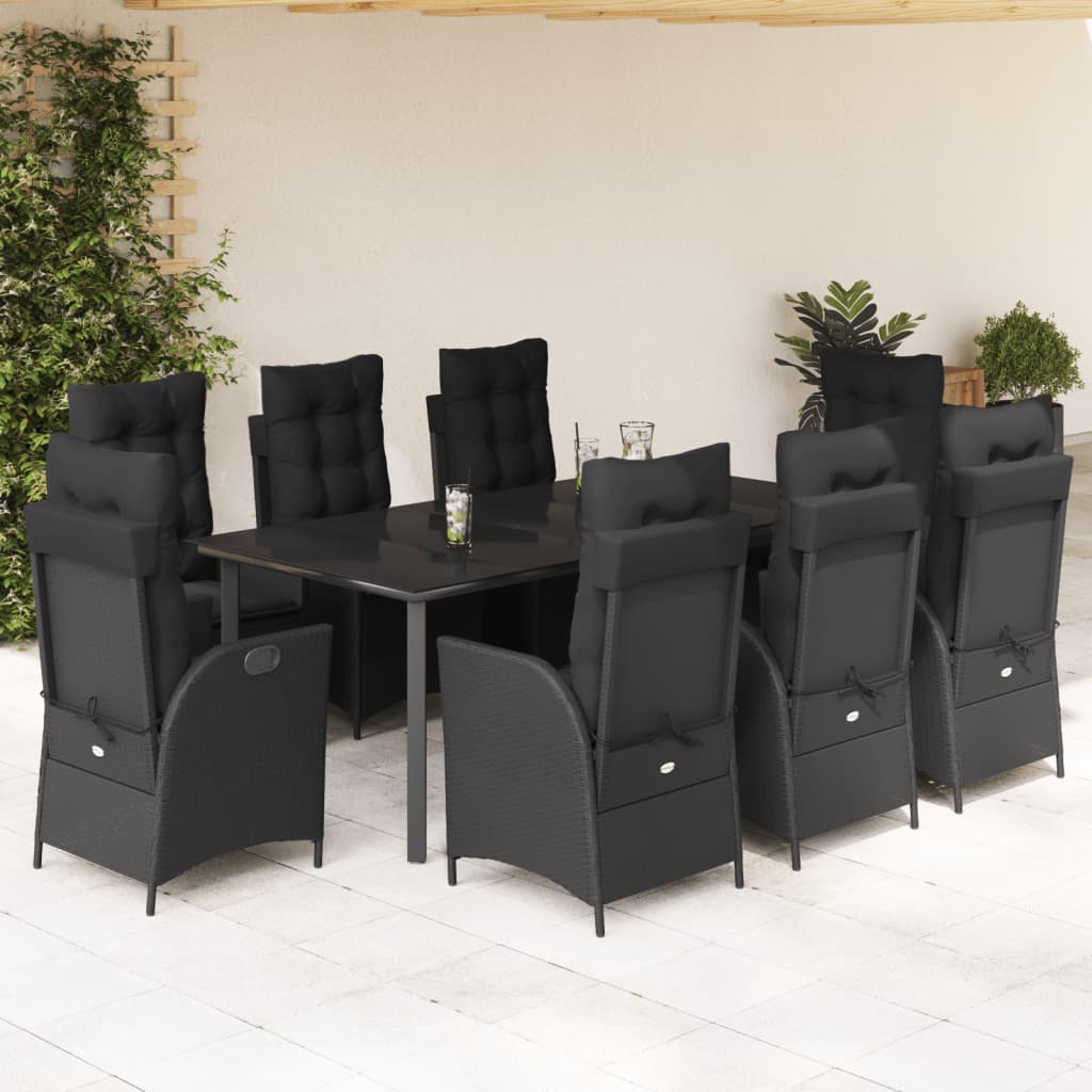 vidaXL Set mobilier de grădină cu perne, 9 piese, negru, poliratan