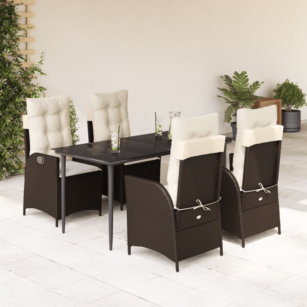 vidaXL Set mobilier de grădină, 5 piese, cu perne, maro, poliratan