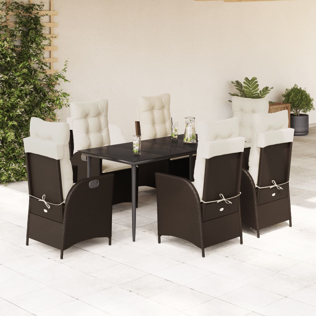 vidaXL Set mobilier de grădină cu perne, 7 piese, maro, poliratan