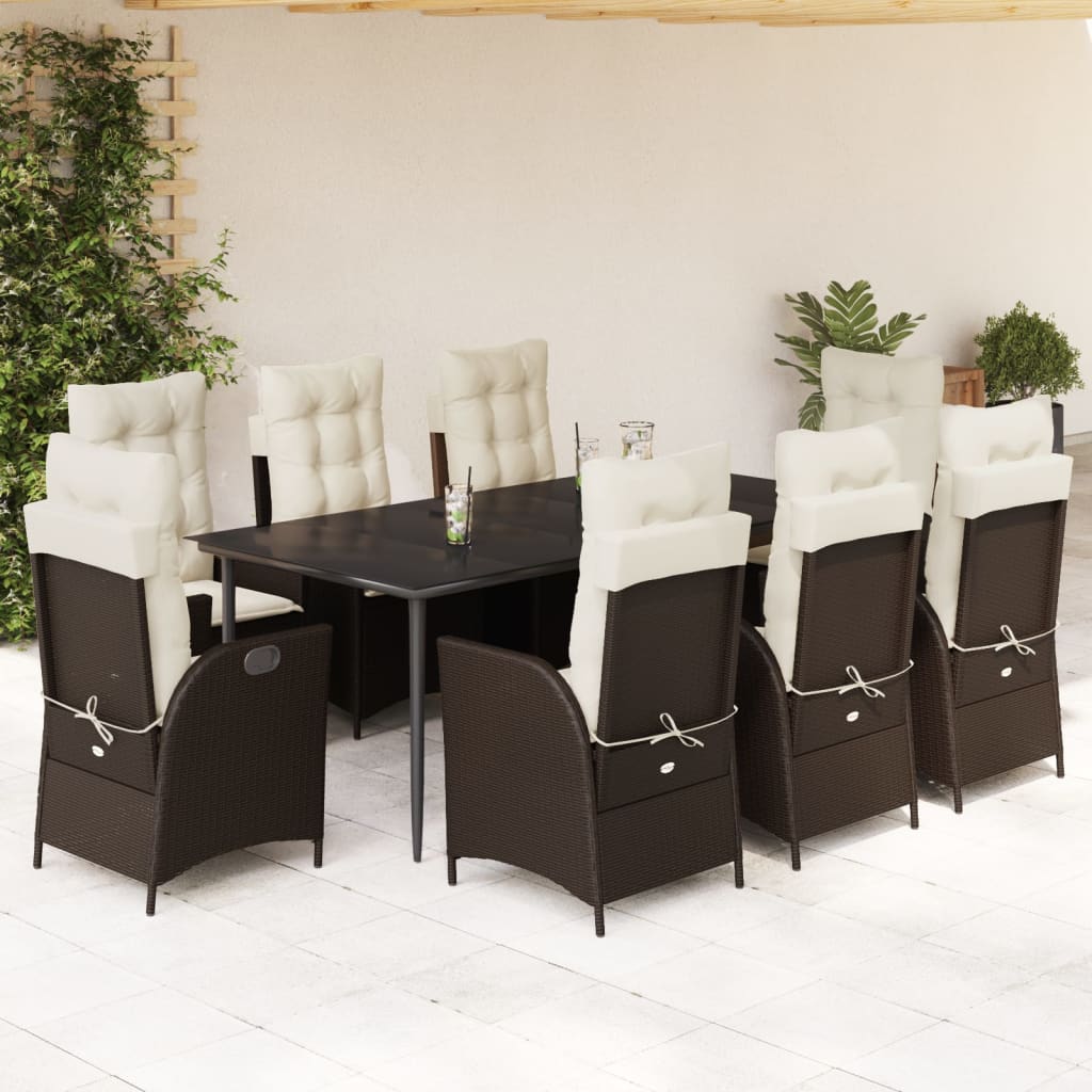vidaXL Set mobilier de grădină cu perne, 9 piese, maro, poliratan
