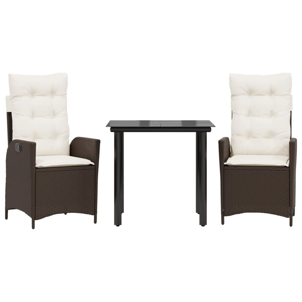 vidaXL 3dílná zahradní jídelní souprava s poduškami hnědá polyratan