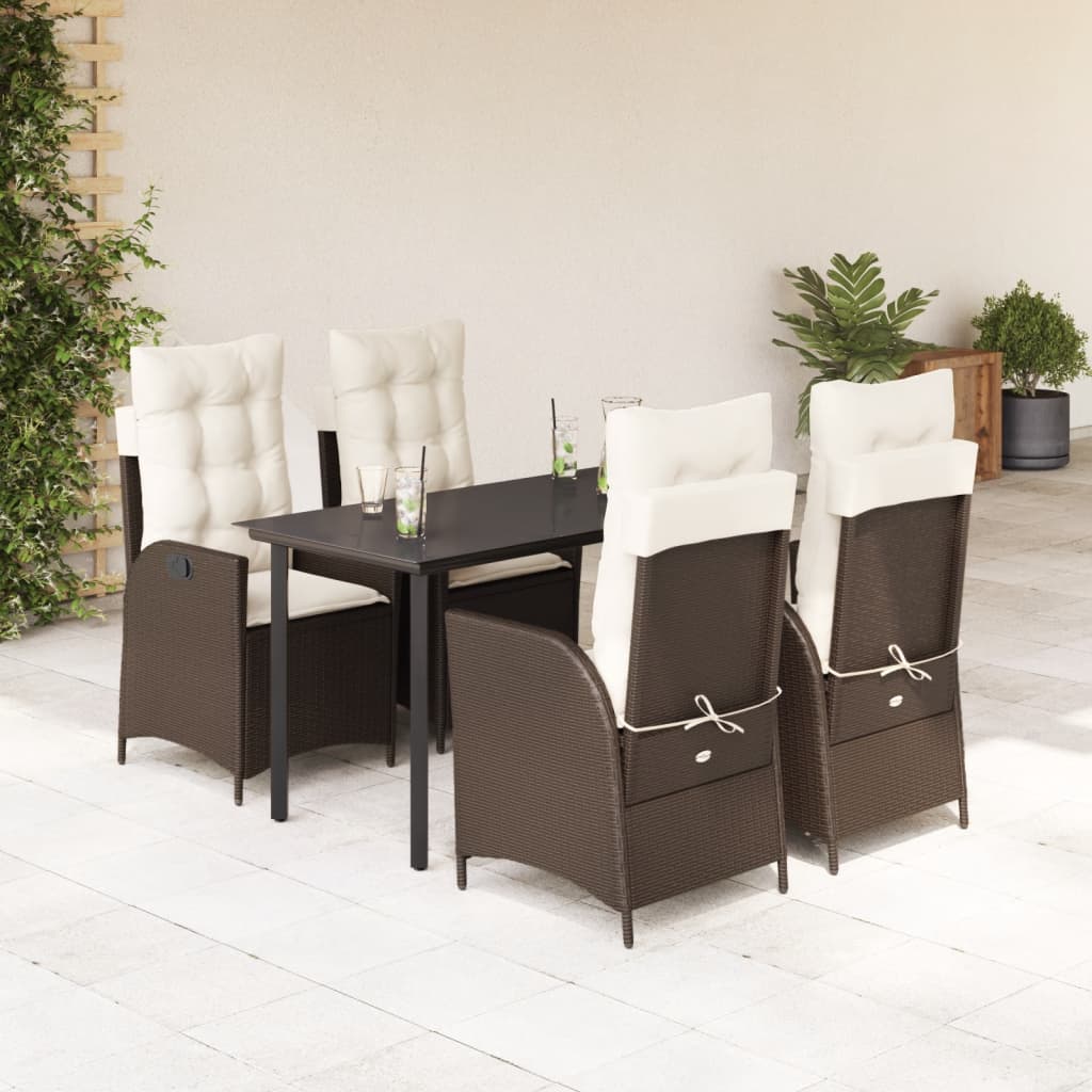 vidaXL Set mobilier de grădină, 5 piese, cu perne, maro, poliratan