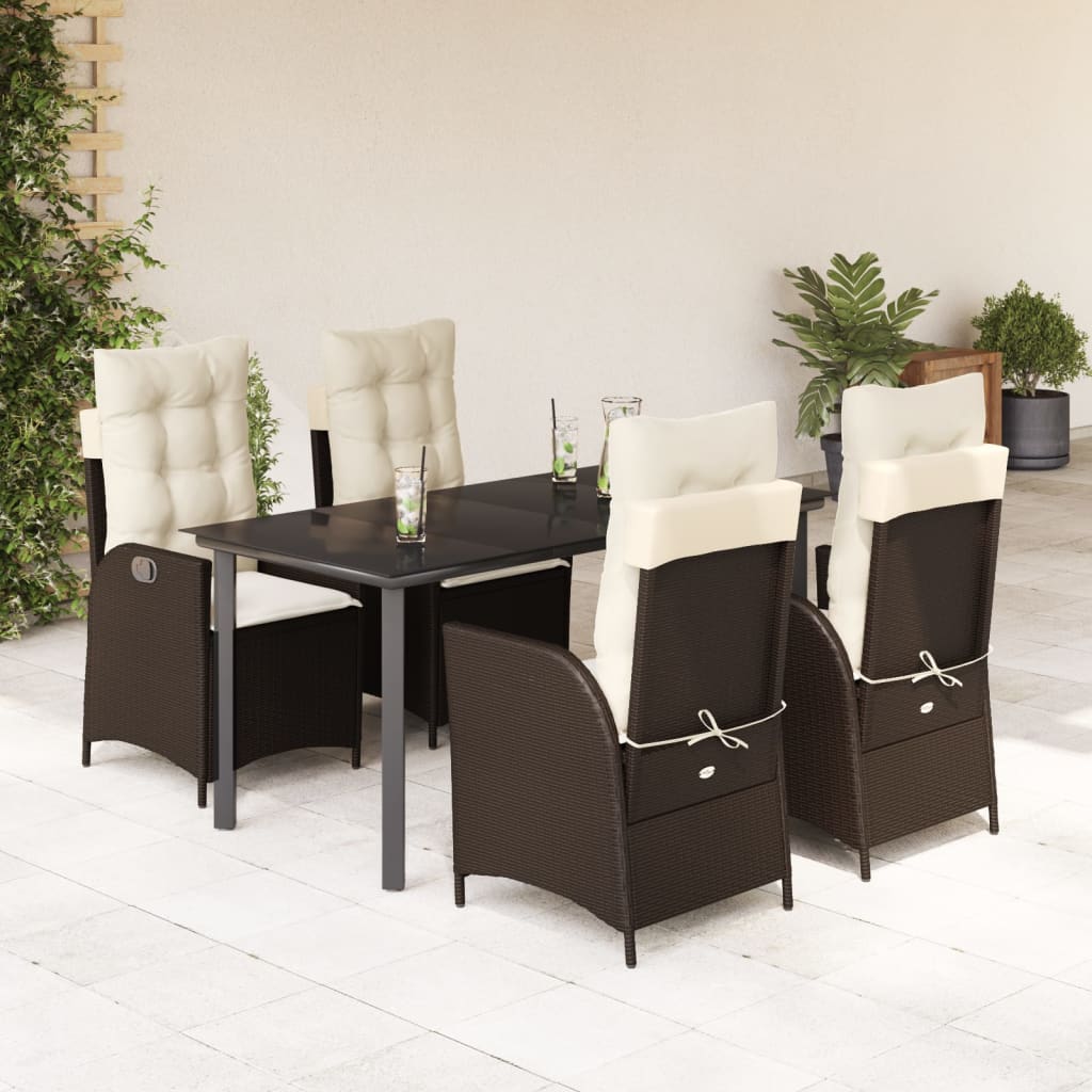 vidaXL Set mobilier de grădină, 5 piese, cu perne, maro, poliratan
