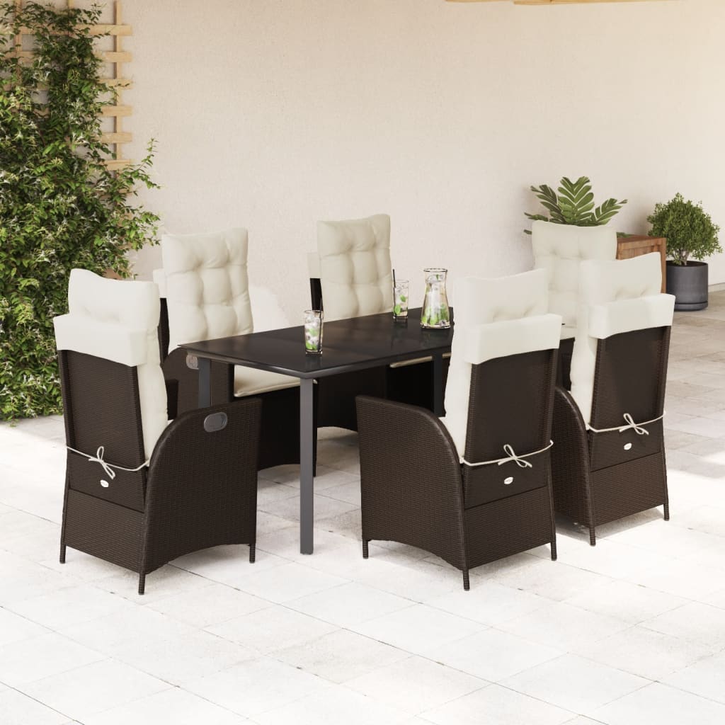 vidaXL Set mobilier de grădină cu perne, 7 piese, maro, poliratan