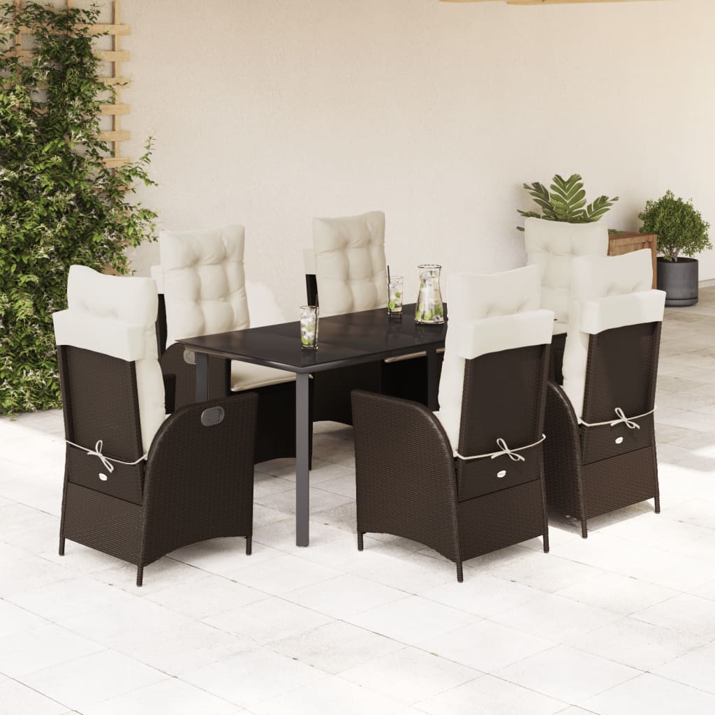 vidaXL Set mobilier de grădină cu perne, 7 piese, maro, poliratan
