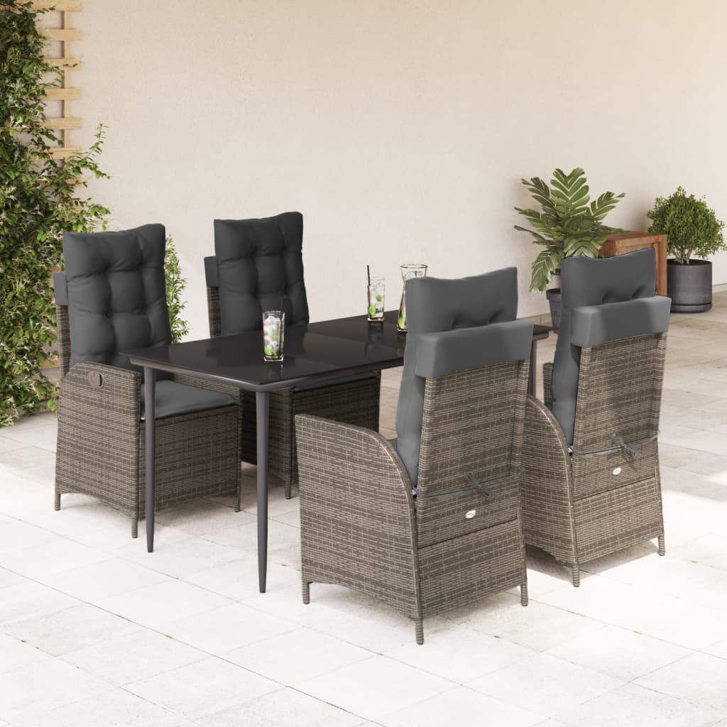 vidaXL Set mobilier de grădină cu perne, 5 piese, gri, poliratan
