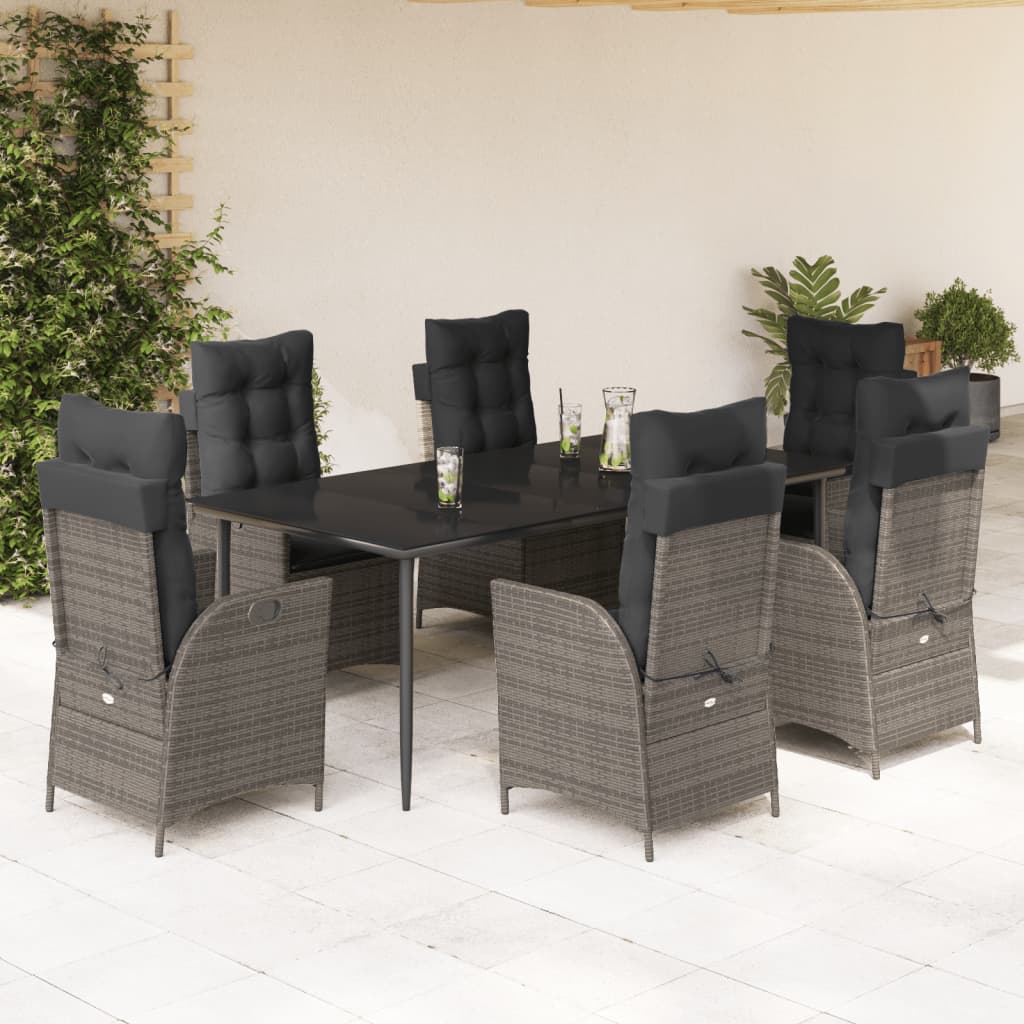vidaXL Set mobilier de grădină cu perne, 7 piese, gri, poliratan