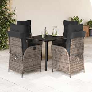 Vrtna jedilna garnitura 5-delna z blazinami siv poli ratan