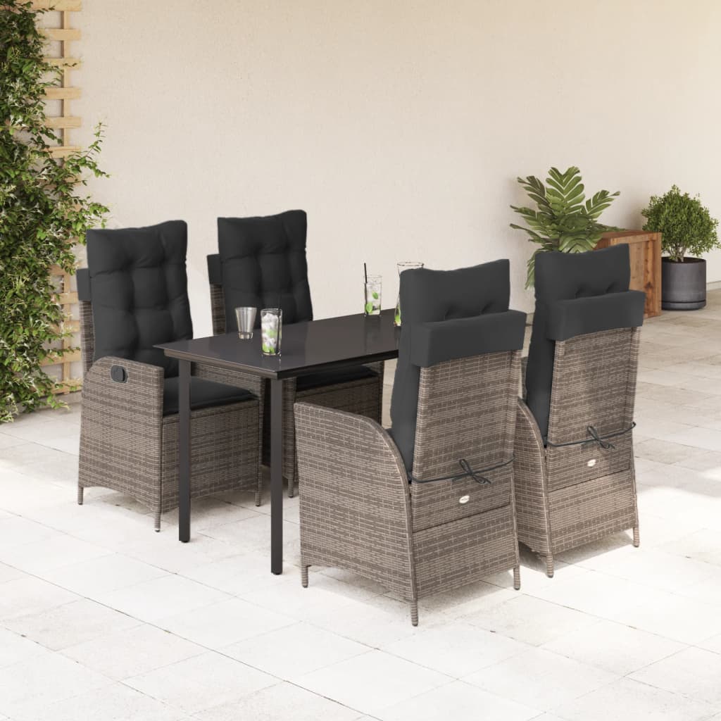 vidaXL Set mobilier de grădină cu perne, 5 piese, gri, poliratan