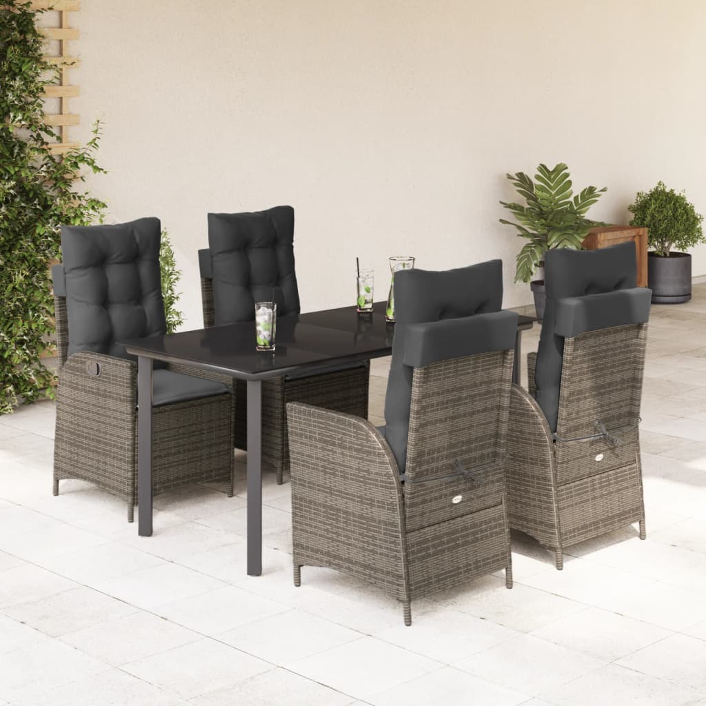 vidaXL Set mobilier de grădină cu perne, 5 piese, gri, poliratan
