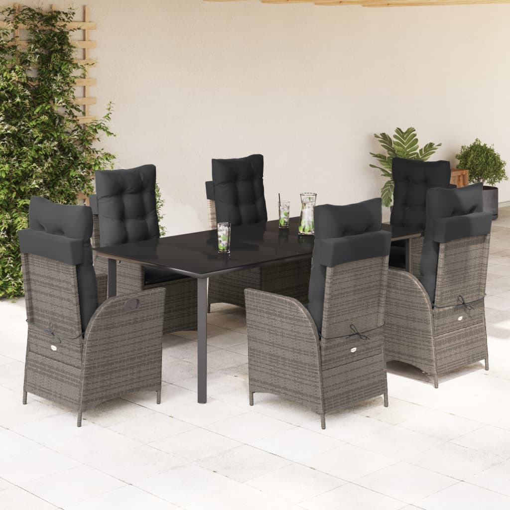 vidaXL Set mobilier de grădină cu perne, 7 piese, gri, poliratan
