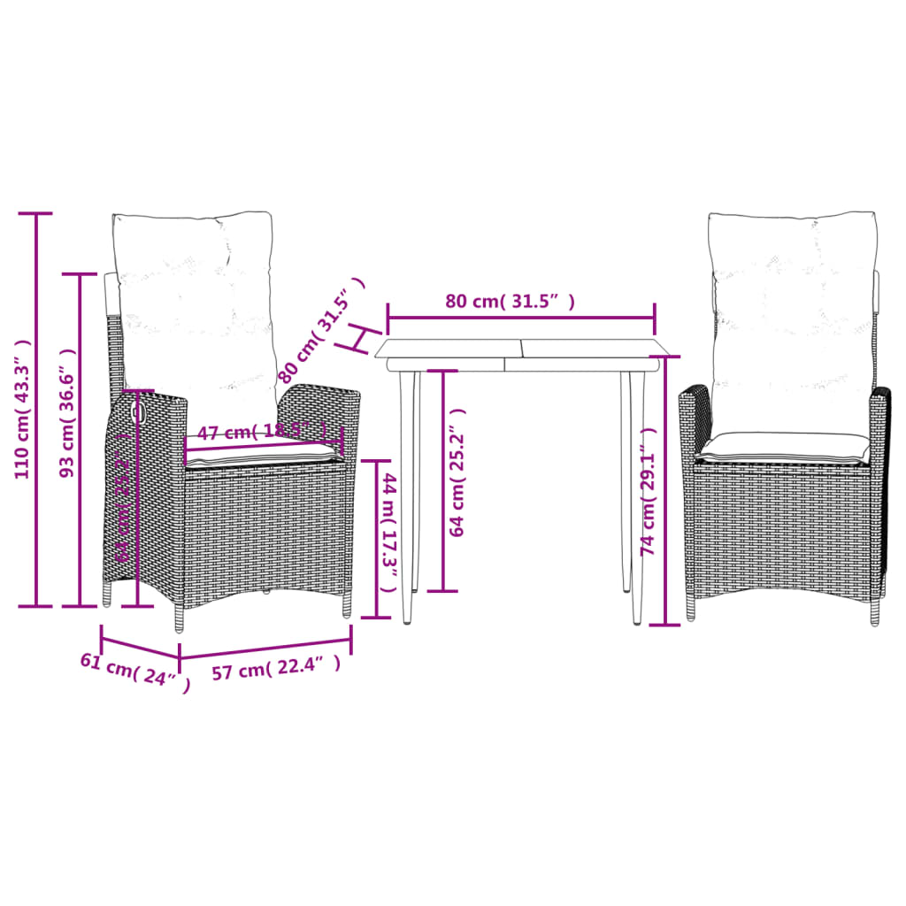 Piece Garden Dining Set with Cushions Beige Poly Rattan Balcony Set vidaXL - Picture 12 of 53