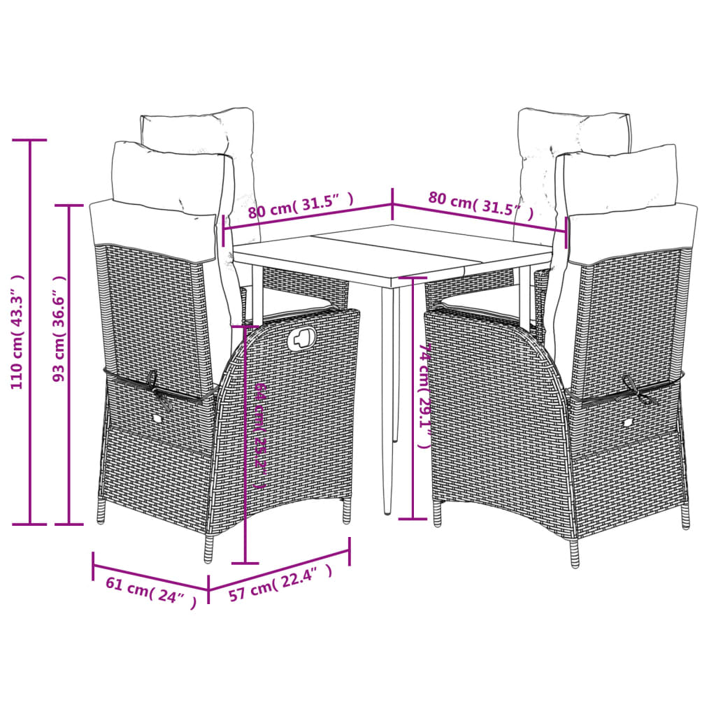 Piece Garden Dining Set with Cushions Beige Poly Rattan Balcony Set vidaXL - Picture 19 of 53