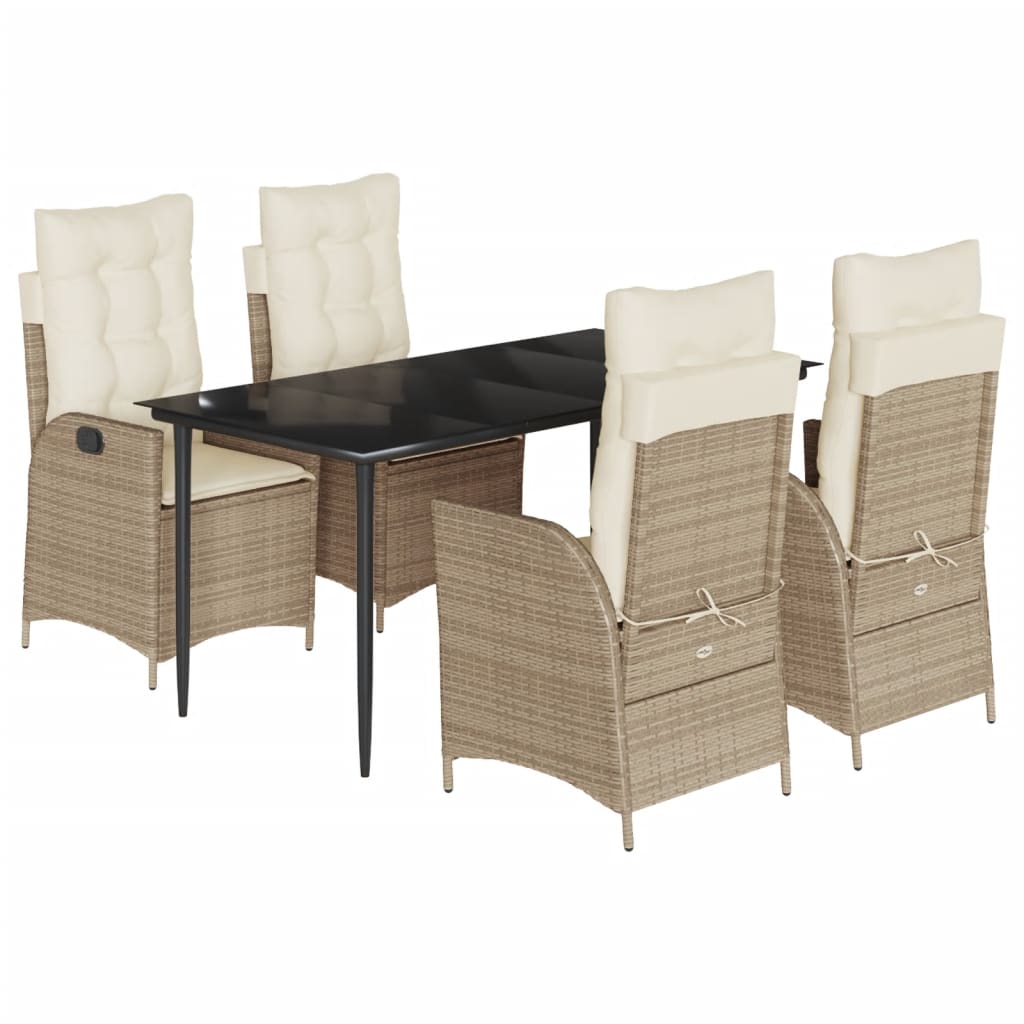 Piece Garden Dining Set with Cushions Beige Poly Rattan Balcony Set vidaXL - Picture 49 of 53
