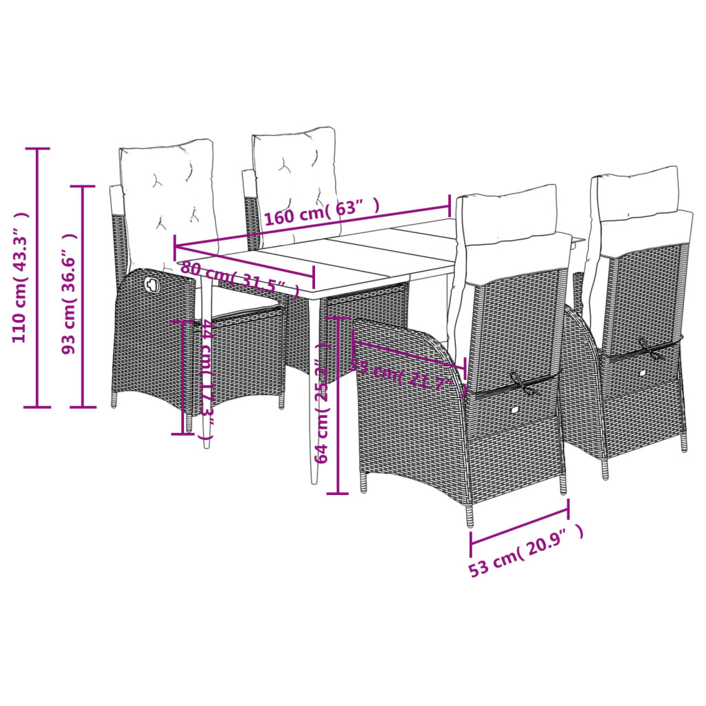 Piece Garden Dining Set with Cushions Beige Poly Rattan Balcony Set vidaXL - Picture 50 of 53