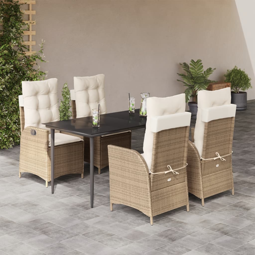 vidaXL Set mobilier de grădină cu perne, 5 piese, bej, poliratan