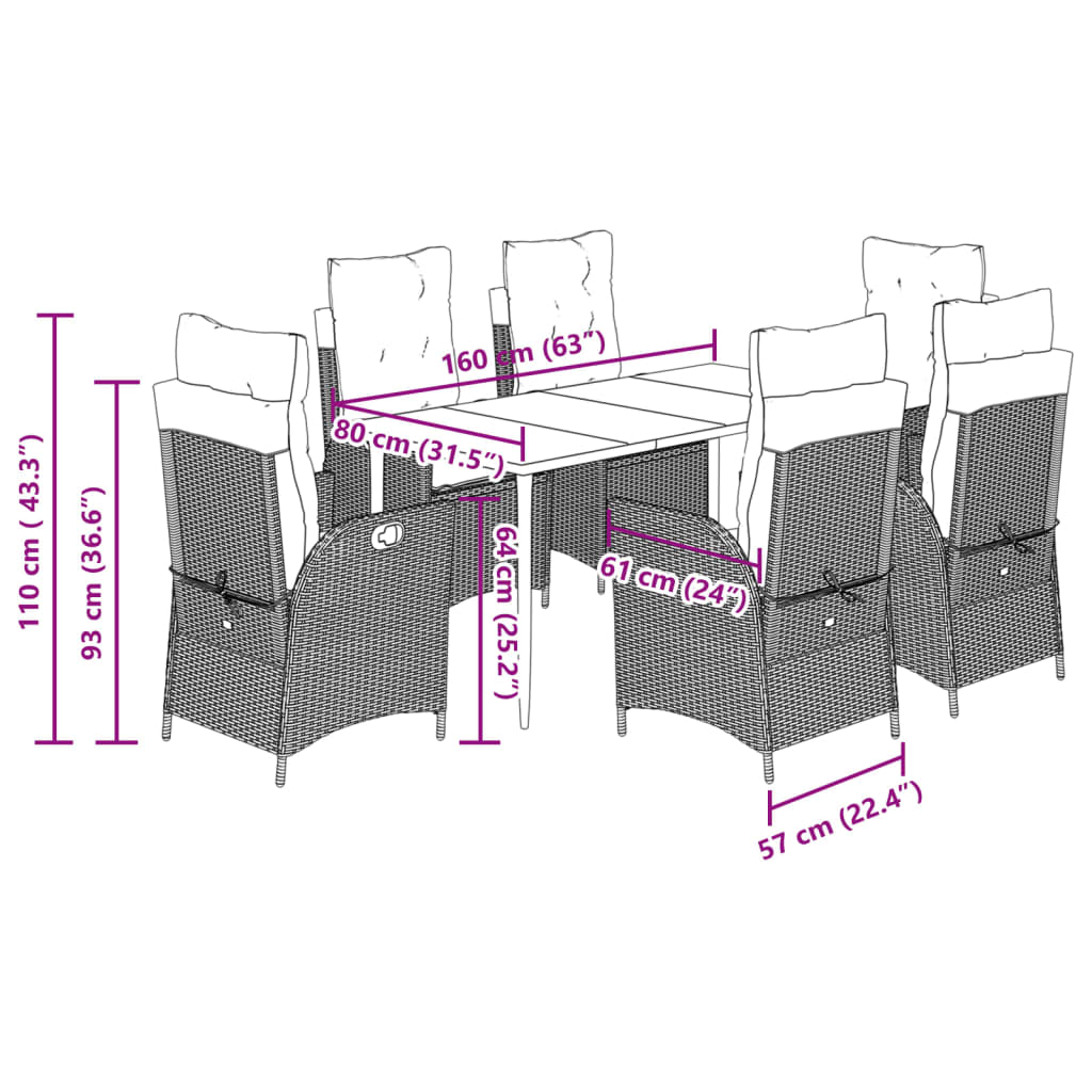 Piece Garden Dining Set with Cushions Beige Poly Rattan Balcony Set vidaXL - Picture 43 of 53