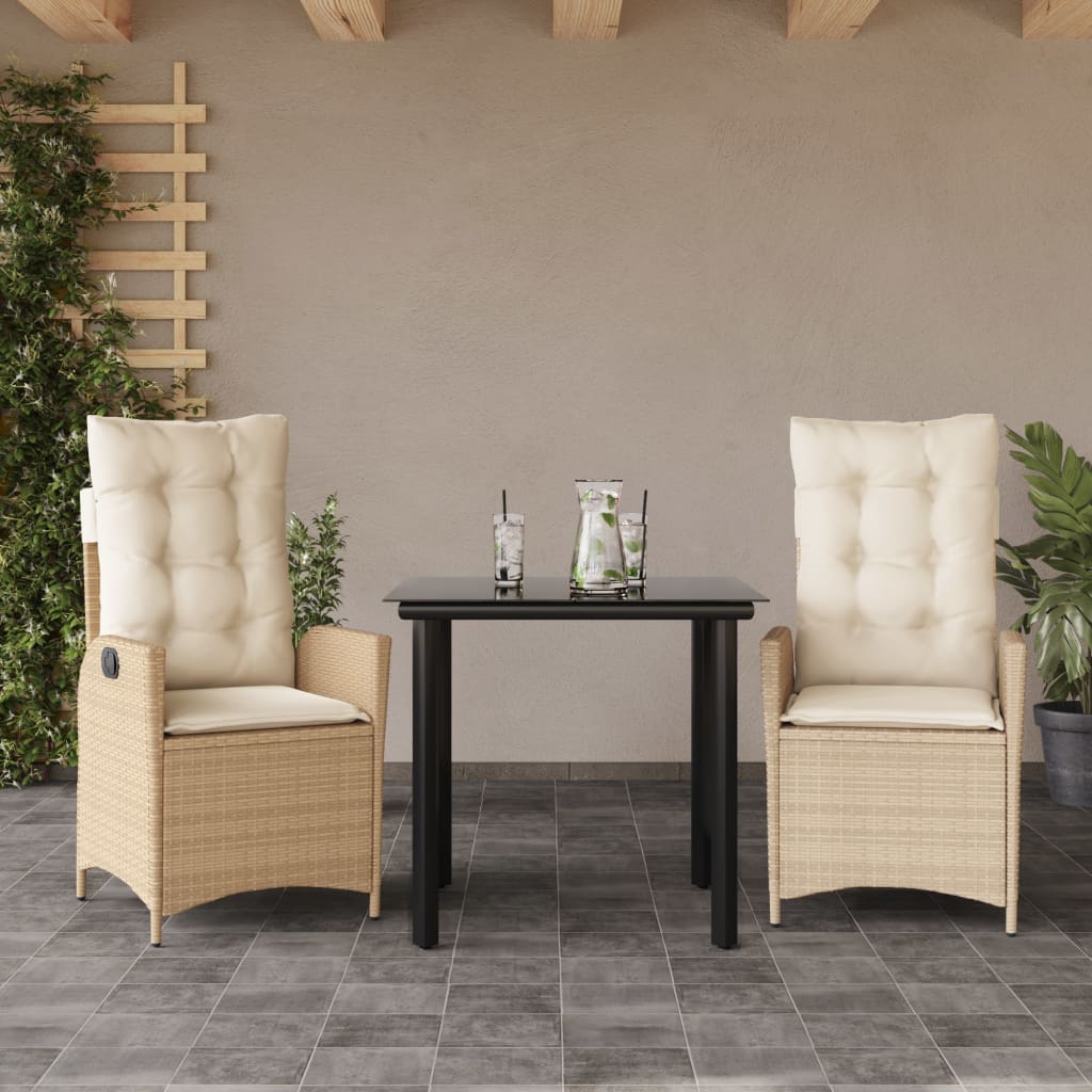 vidaXL Set mobilier de grădină cu perne, 3 piese, bej, poliratan
