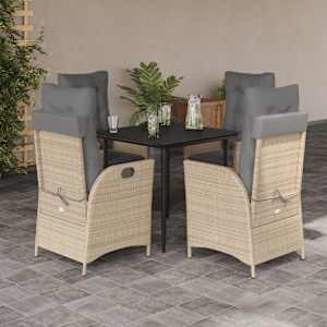 Vrtna jedilna garnitura 5-delna z blazinami bež poli ratan