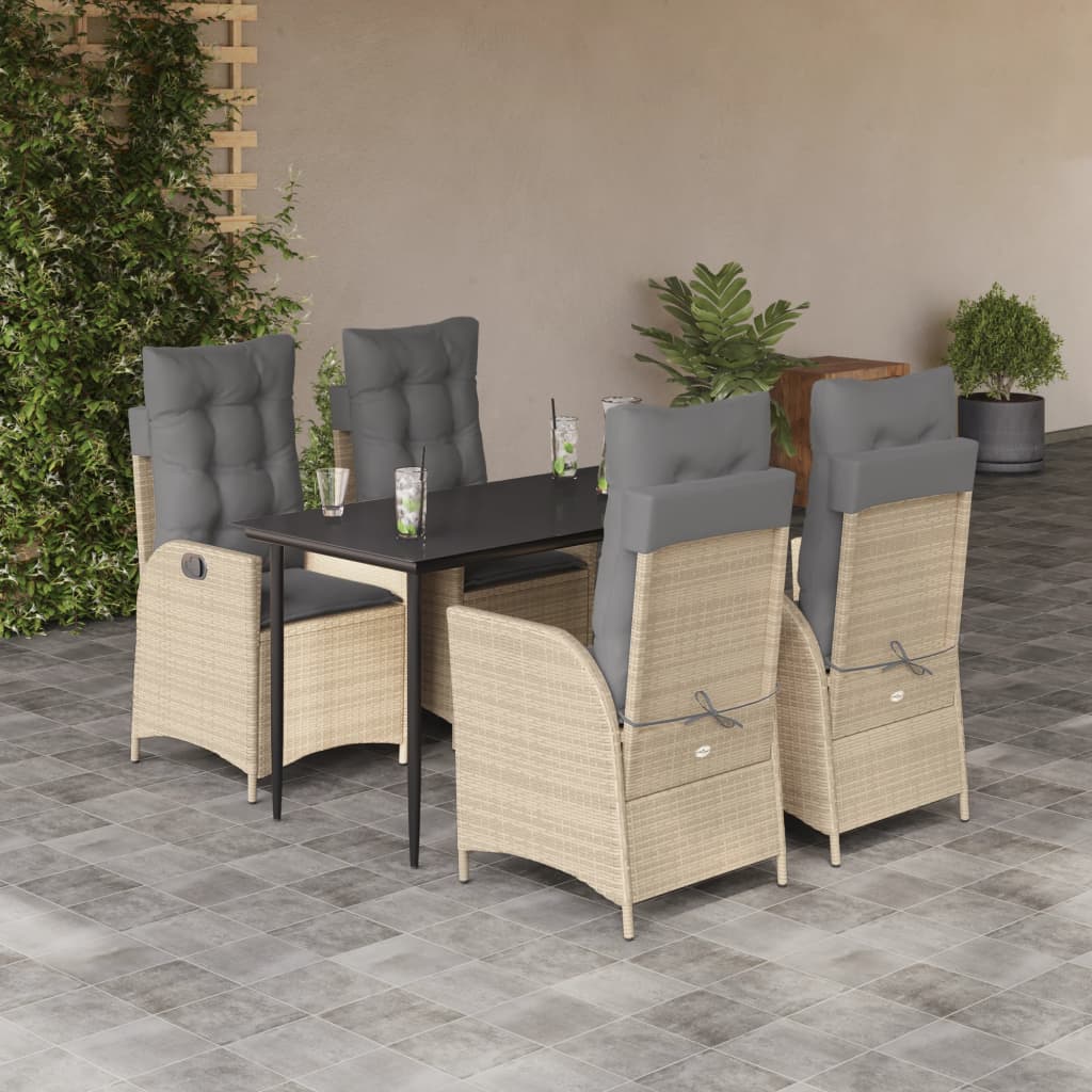 vidaXL Set mobilier de grădină cu perne, 5 piese, bej, poliratan