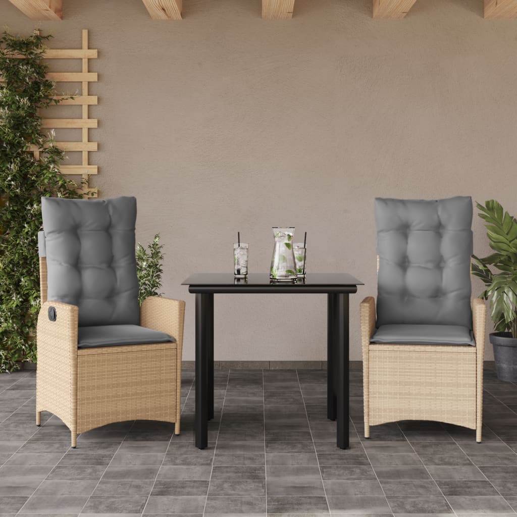 vidaXL Set mobilier de grădină cu perne, 3 piese, bej, poliratan