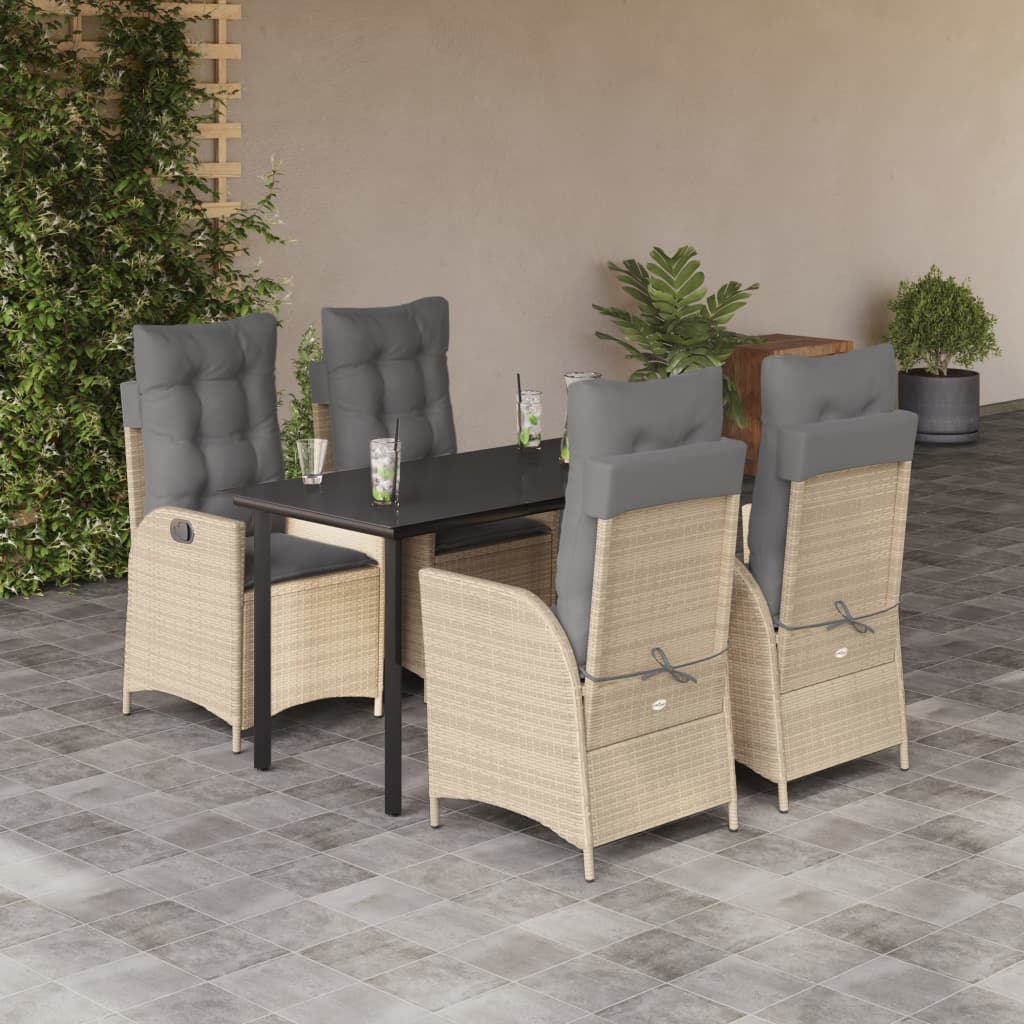 vidaXL Set mobilier de grădină cu perne, 5 piese, bej, poliratan