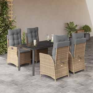 Vrtna jedilna garnitura 5-delna z blazinami bež poli ratan