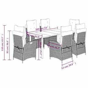 7dílný zahradní jídelní set s poduškami béžový polyratan - obrázek 12