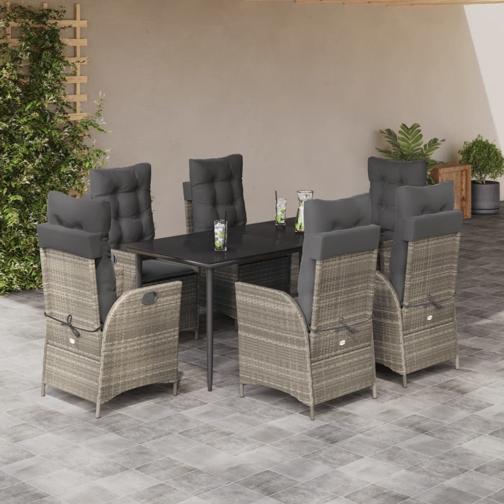 vidaXL Set mobilier de grădină cu perne, 7 piese gri deschis poliratan