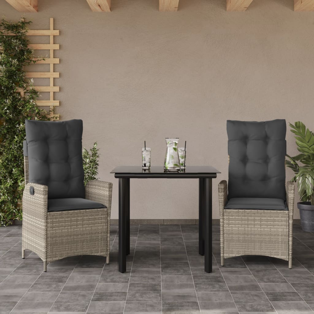vidaXL Set mobilier de grădină cu perne, 3 piese,gri deschis,poliratan