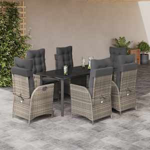 Vrtna jedilna garnitura 7-delna z blazinami sv. siv poli ratan