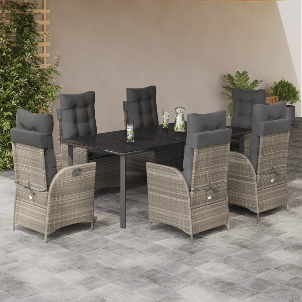 vidaXL Set mobilier de grădină cu perne, 7 piese gri deschis poliratan