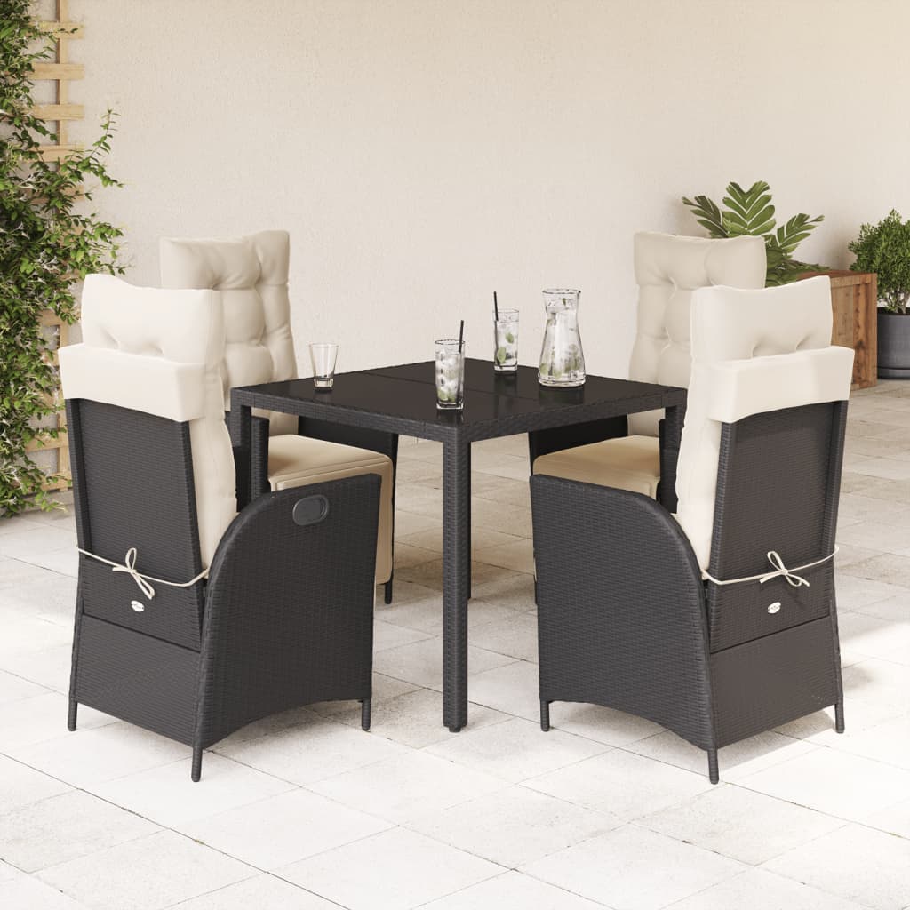 vidaXL 5-tlg. Garten-Essgruppe mit Kissen Schwarz Poly Rattan