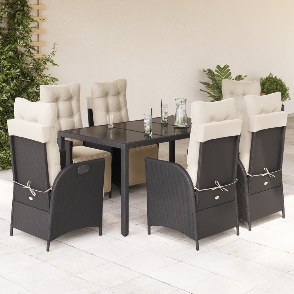 Vidaxl - vidaXL 7 pcs conjunto de jantar p/ jardim c/ almofadões vime PE preto