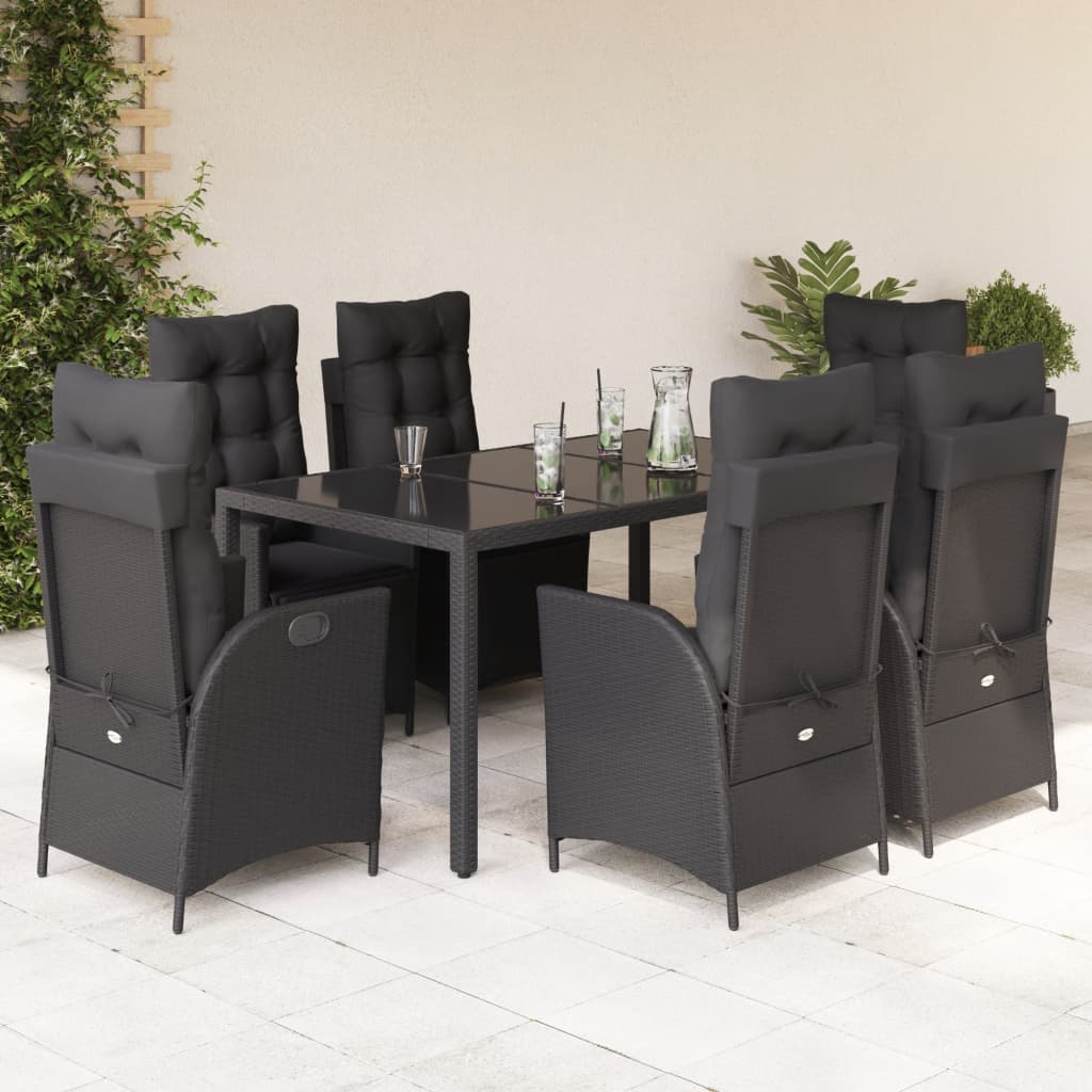 Vidaxl - vidaXL 7 pcs conjunto de jantar p/ jardim c/ almofadões vime PE preto