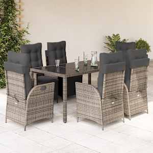 Vrtna jedilna garnitura 7-delna z blazinami siv poli ratan