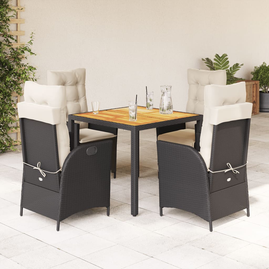 vidaXL 5-tlg. Garten-Essgruppe mit Kissen Schwarz Poly Rattan