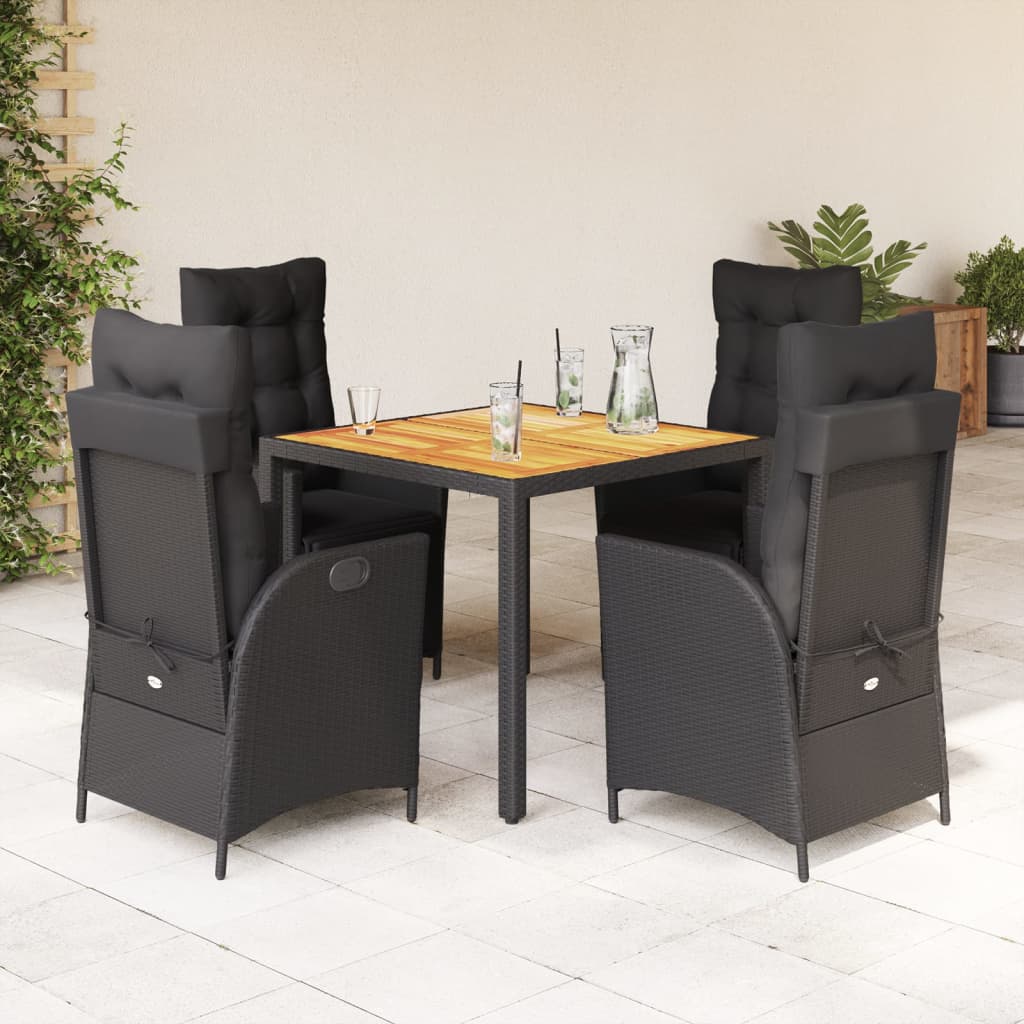 vidaXL 5-tlg. Garten-Essgruppe mit Kissen Schwarz Poly Rattan