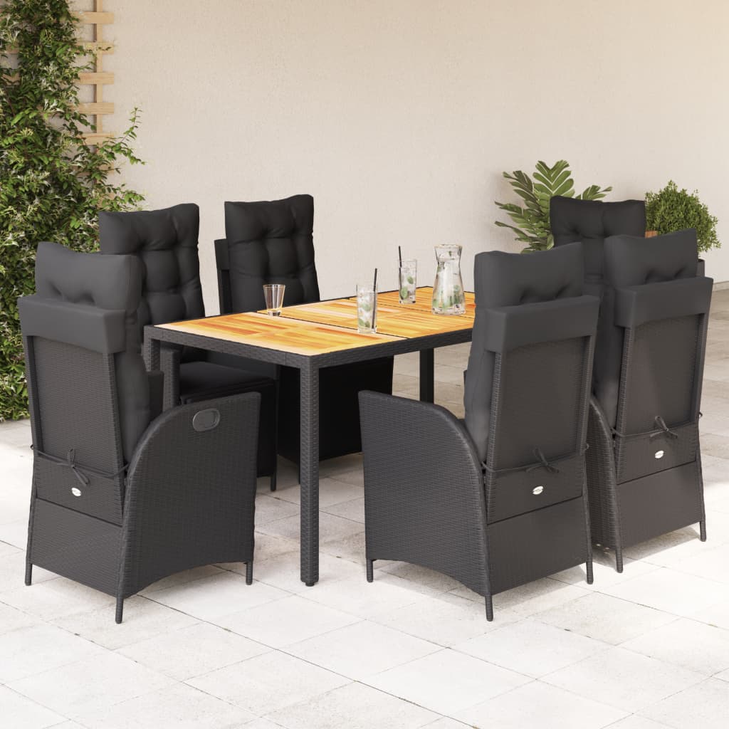 vidaXL Set mobilier de grădină cu perne, 7 piese, negru, poliratan