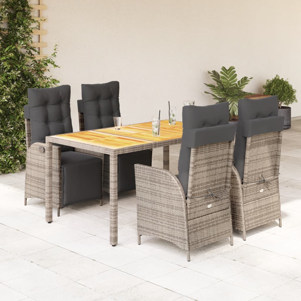 vidaXL 5-tlg. Garten-Essgruppe mit Kissen Grau Poly Rattan