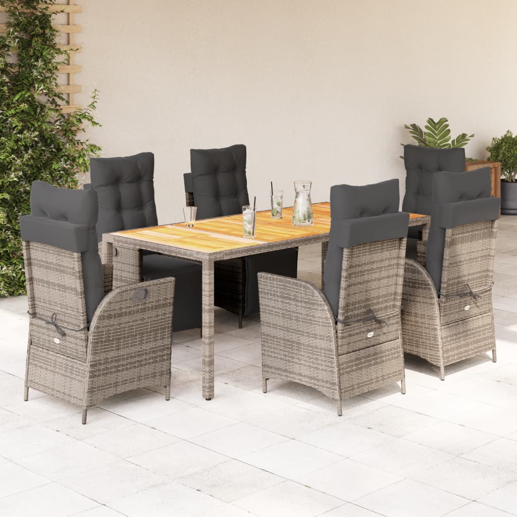 imagem de vidaXL 7 pcs conjunto de jantar p/ jardim c/ almofadões vime PE cinza1