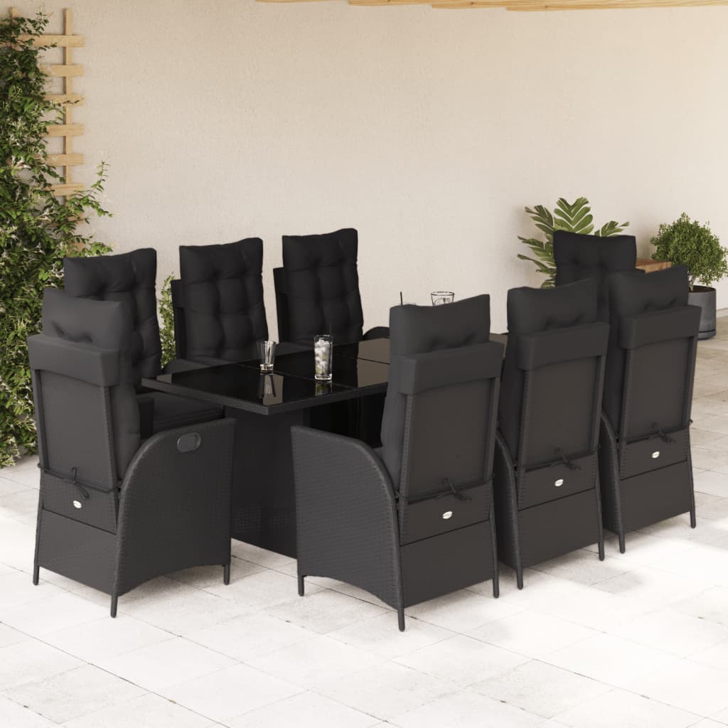 Zestaw mebli ogrodowych Rattan PE, 8 krzeseł + stół, czarny