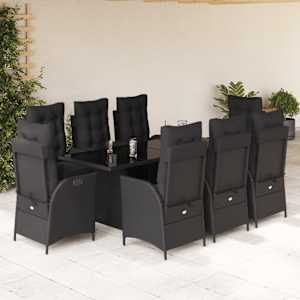 Vrtna jedilna garnitura 9-delna z blazinami črn poli ratan