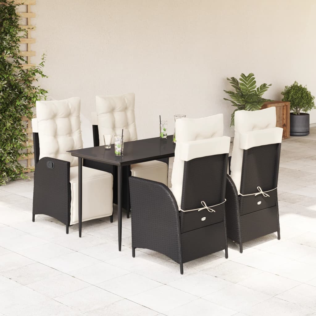 vidaXL 5-tlg. Garten-Essgruppe mit Kissen Schwarz Poly Rattan