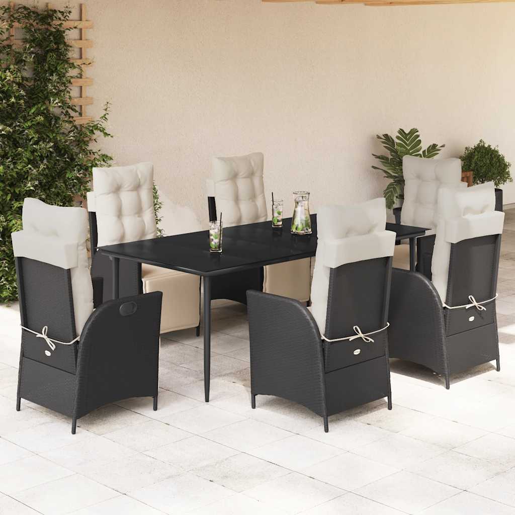 vidaXL Set mobilier de grădină cu perne, 7 piese, negru, poliratan