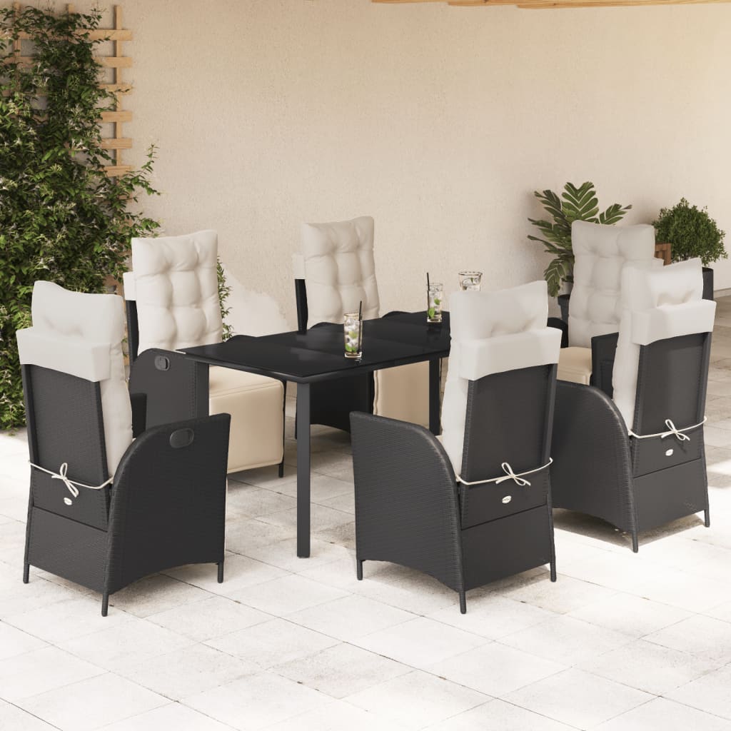 vidaXL Set mobilier de grădină cu perne, 7 piese, negru, poliratan