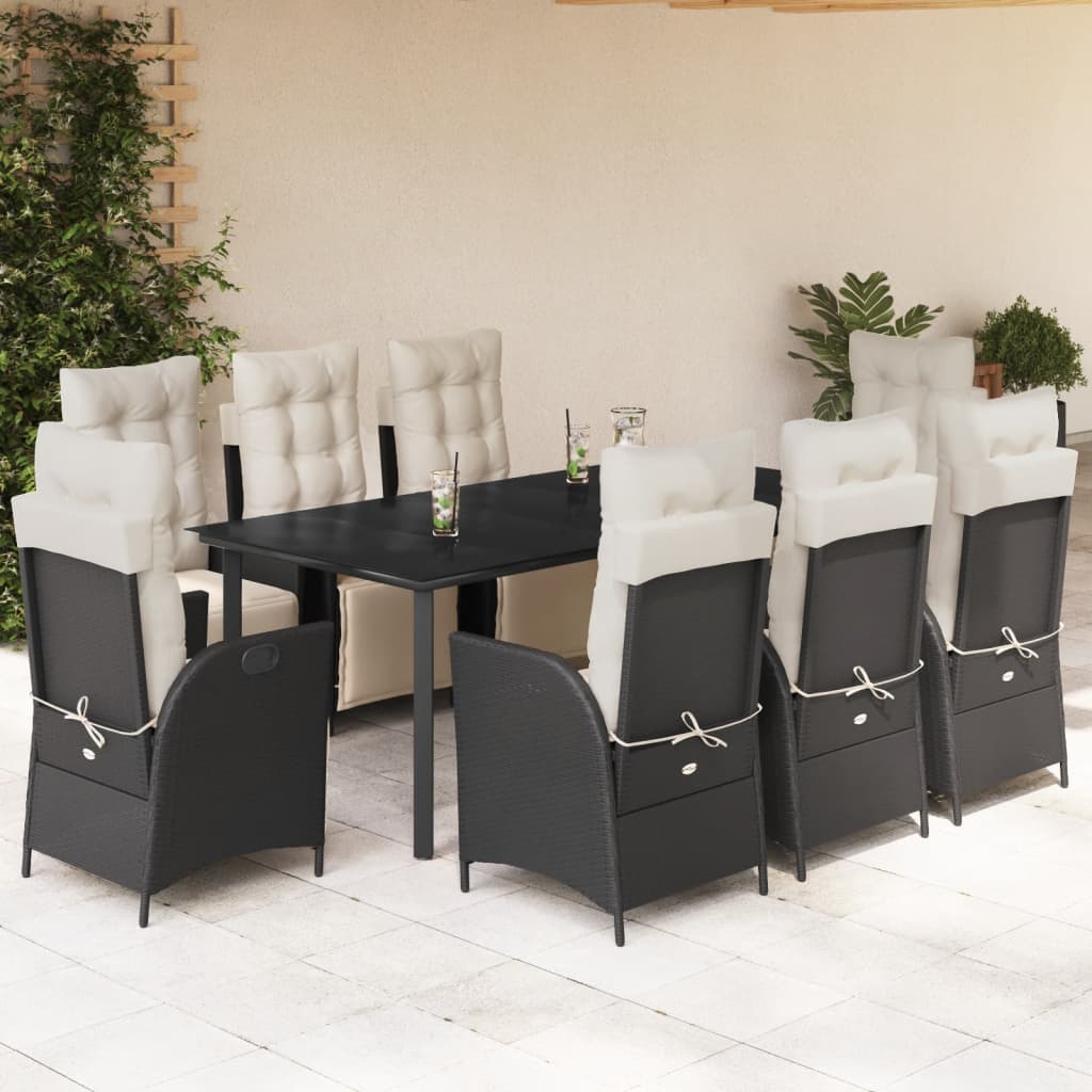 vidaXL Set mobilier de grădină cu perne, 9 piese, negru, poliratan