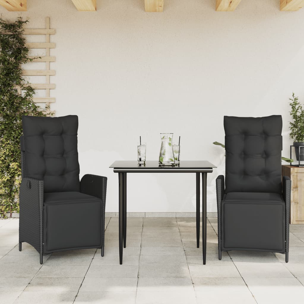 vidaXL Set mobilier de grădină cu perne, 3 piese, negru, poliratan