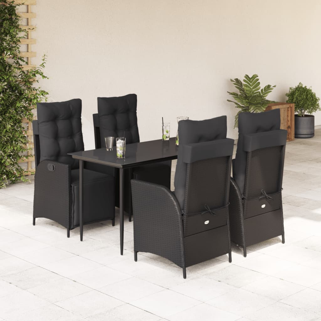 vidaXL Set mobilier de grădină cu perne, 5 piese, negru, poliratan